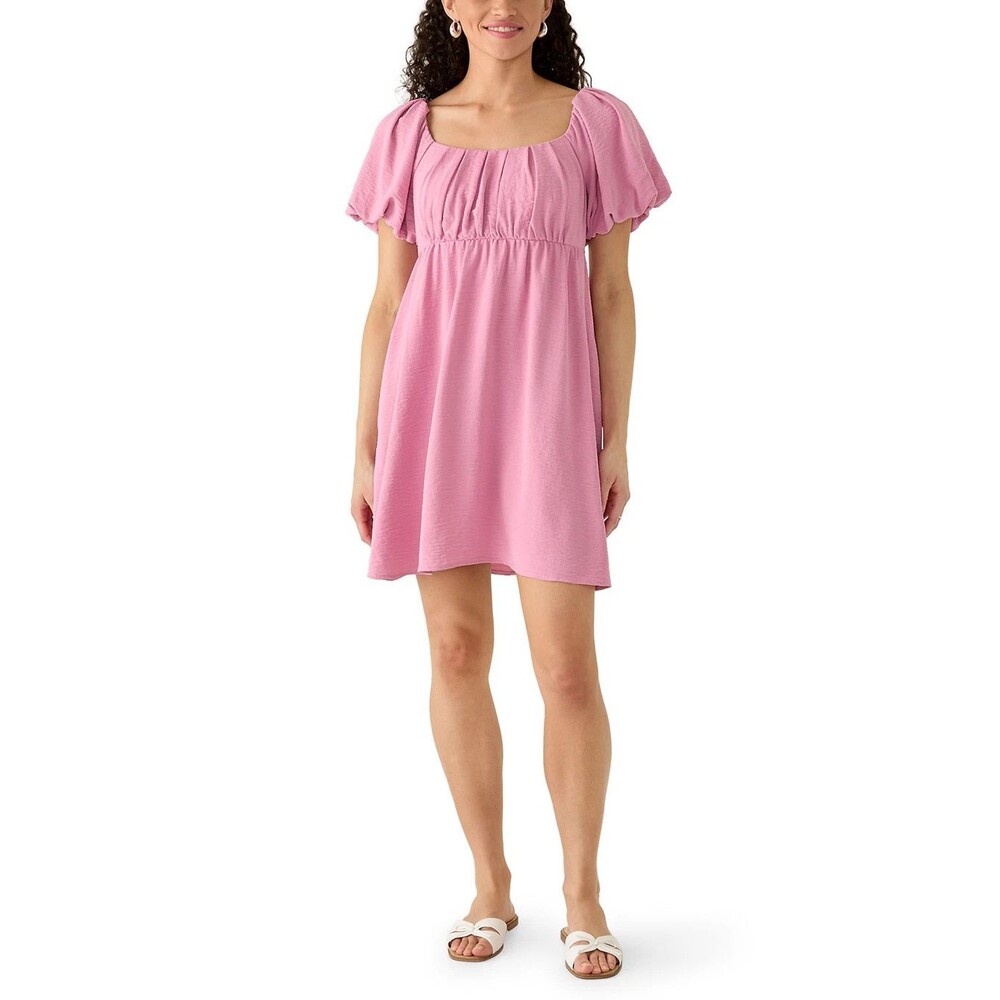 C1 NWT June & Hudson Women's Pink Solid Fit & Flare Puff Sleeve Dress Large